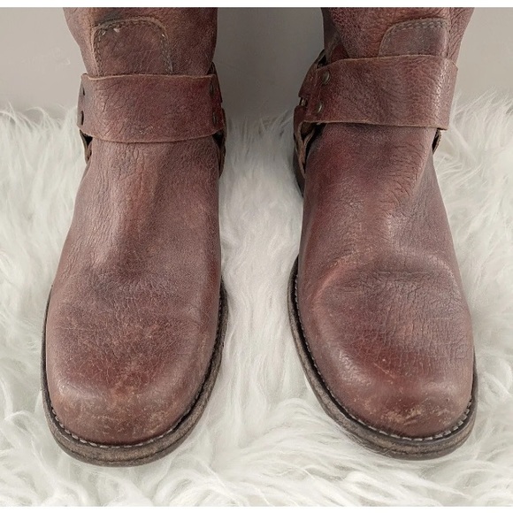 $438 FRYE Phillip Harness Tall Moto Brown Leather Riding Combat Cowboy Boots 5.5 - Picture 4 of 16